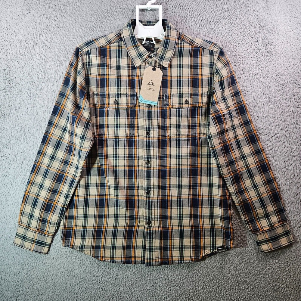 NWT Prana Edgewater Shirt Men Small Button Up Long Sleeve Multicolor Plaid Soft